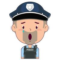 poliziotto pianto e impaurito viso cartone animato carino vettore