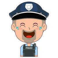 poliziotto ridendo viso cartone animato carino vettore
