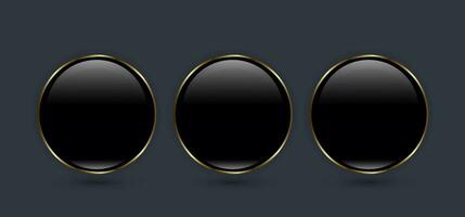 tre pulsanti di premio il giro nero lucido cerchio pulsante, con lusso oro squillare telaio vettore illustrazione