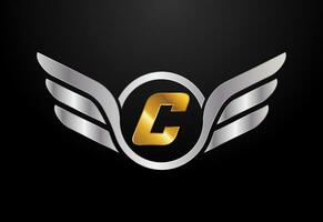 inglese alfabeto c con Ali logo design. auto e settore automobilistico vettore logo concetto