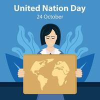 illustrazione vettore grafico di un' donna Tenere un' mondo carta geografica, Perfetto per internazionale giorno, unito nazione giorno, celebrare, saluto carta, eccetera.