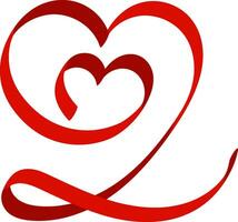 Doppio cuore sviluppando rosso nastro, amore cuore azione illustrazione vettore