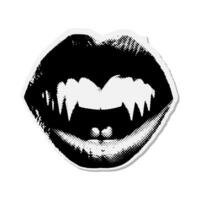 Aperto vampiro bocca con zanne - Halloween mezzitoni misto media collage carta etichetta. tratteggiata Vintage ▾ illustrazione nel anni 90 zine carta pezzo stile. vettore