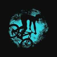 silhouette di montagna bicicletta con grunge spazzola colpi vettore