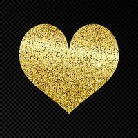oro luccicante cuore su buio sfondo vettore