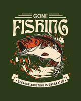 pesca maglietta disegno, pesca tee e etichetta design vettore