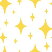 senza soluzione di continuità modello giallo luminosa brillante paillettes di diverso dimensioni su un' bianca sfondo. scarabocchio mano disegnato kawaii carino stelle, involucro carta, sfondo. vettore