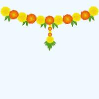 tradizionale indiano calendula fiore ghirlanda con Mango le foglie. decorazione per indiano indù vacanze o matrimoni o puja Festival, indiano Festival fiore decorazione vettore