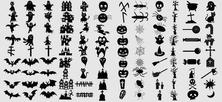 impostato di vettore icone per Halloween, nero Halloween icone isolato su bianca sfondo 108 icone