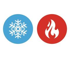 caldo e freddo vettore icona. fuoco e ghiaccio cartello. fiocco di neve e ardente fiamma icona isolato su bianca sfondo