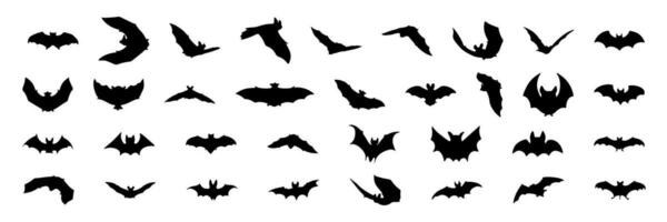 grande collezione di pipistrelli silhouette. mano disegnato volante pipistrello icone impostare. pipistrello logo silhouette. Halloween pipistrelli arredamento. vettore illustrazione.