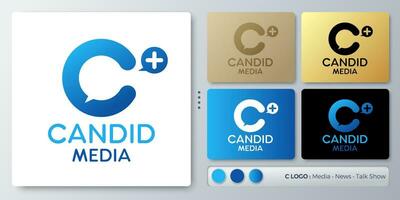 Candido media illustrazione logo design nel modulo c scritta. vuoto nome per inserire il tuo marchio. progettato con esempi per tutti tipi di applicazioni. voi può Usato per azienda, identità, notizia agenzia. vettore