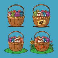 cartone animato Pasqua uova cestino vettore illustrazione. Marrone cestino per Pasqua uova illustrazione.