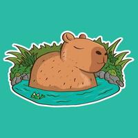 carino addormentato capibara su il acqua cartone animato illustrazione. carino capibara isolato. vettore grafica.