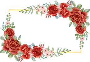rosa rosso con oro linea acquerello fiore telaio. lussuoso fiore elementi, botanico sfondo o sfondo disegno, stampe e inviti, e cartoline. vettore