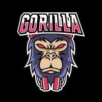 gorilla scimmia scimmia mascotte sport modello logo esport con auricolare vettore