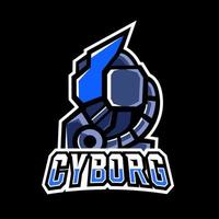 cyborg robotico blu gioco sport esport logo modello design con uniforme di ferro vettore