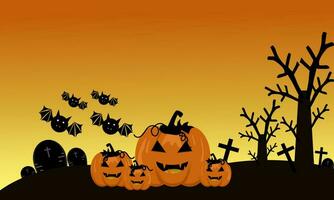Halloween cimitero notte sfondo. zucche. realistico illustrazione. vettore
