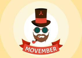 Movember tempo vettore illustrazione con baffi e nastro per Uomini Salute consapevolezza mese nel piatto cartone animato mano disegnato sfondo modelli