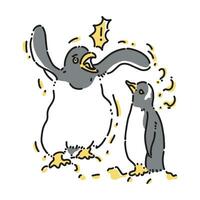 vettore design di un' grande pinguino apparendo per danza provando per comunicare con un' confuso poco pinguino