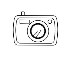 foto telecamera nero e bianca schema disegno. scarabocchio icona. monocromatico vettore illustrazione su bianca sfondo.