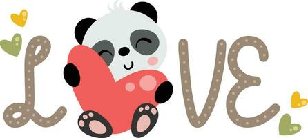 amore parola con carino panda Tenere un' cuore vettore