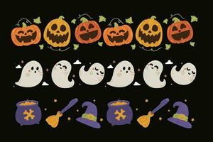 Halloween confine con zucche, fantasmi e streghe vettore