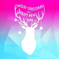Natale cervo con nadlettering. nuovo anno luminosa neon colorato illustrazione. vettore