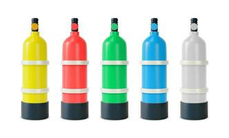 3d colore autorespiratore o autorespiratore ossigeno cilindri impostato cartone animato stile. vettore