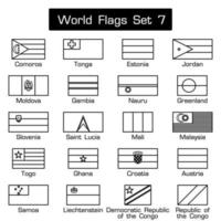 set di bandiere del mondo 7 . stile semplice e design piatto. contorno spesso. vettore