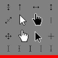 Insieme dell'icona di 17 pixel classico corsor. freccia, mano, trascinare la mano, il palmo e le icone dei cursori di supporto illustrazione vettoriale