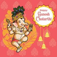 danza bambino Ganesha nel ganesh Chaturthi saluti con ornamentale disegni vettore