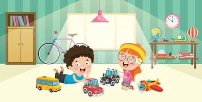 bambini che giocano con i giocattoli delle auto da corsa