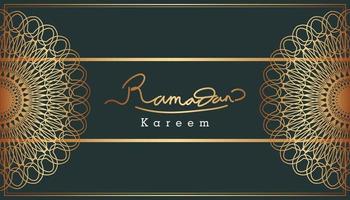 bellissimo testo in oro ramadan kareem e sfondo di design con motivi ornamentali. illustrazione vettoriale