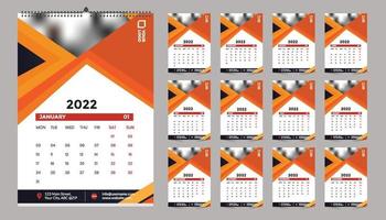 disegno del modello di calendario da parete mensile per il 2022, anno. la settimana inizia di domenica. agenda planner con posto per foto. vettore