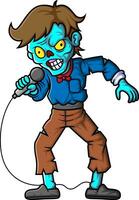 spaventoso zombie cantante cartone animato personaggio su bianca sfondo vettore