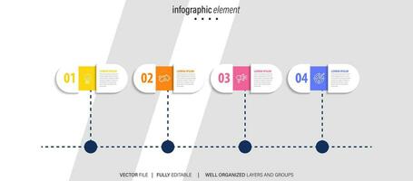 sequenza temporale Infografica modello, attività commerciale concetto con 4 opzioni, vettore illustrazione.