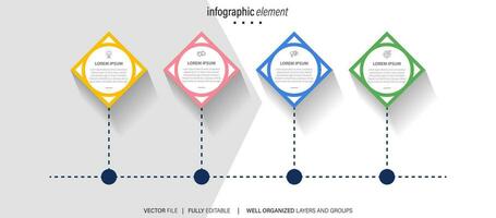 sequenza temporale Infografica modello, attività commerciale concetto con 4 opzioni, vettore illustrazione.