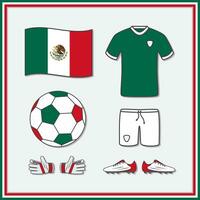Messico calcio cartone animato vettore illustrazione. calcio maglia e calcio palla piatto icona schema