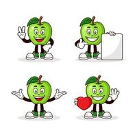 verde Mela frutta cartone animato personaggio design collezione vettore