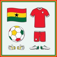 Ghana calcio cartone animato vettore illustrazione. calcio maglia e calcio palla piatto icona schema