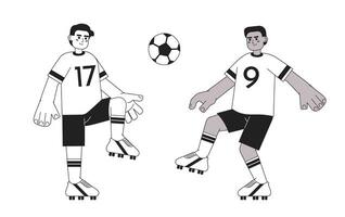 calcio Giocatori calciando palla monocromatico concetto vettore individuare illustrazione. calcio squadra. gioco 2d piatto bw cartone animato personaggi per ragnatela ui design. campionato isolato modificabile mano disegnato eroe Immagine