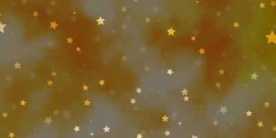 sfondo vettoriale arancione chiaro con stelle piccole e grandi. illustrazione decorativa con stelle su modello astratto. modello per annuncio di capodanno, libretti.