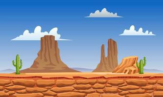 deserto paesaggio con cactus e pietra per gioco interfaccia vettore