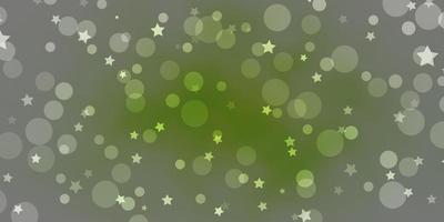 sfondo vettoriale verde chiaro con cerchi, stelle. illustrazione colorata con puntini sfumati, stelle. modello per tessuto alla moda, sfondi.
