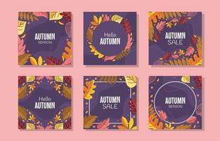 set di carte foglia e fogliame stagione autunnale vettore