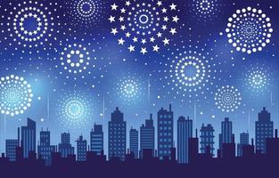 i fuochi d'artificio esplodono lo sfondo del cielo notturno della città