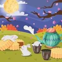 i conigli celebrano la festa di metà autunno vettore