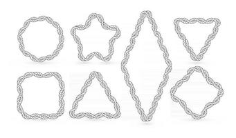 cornici di forme geometriche per elemento deisgn marino, corde nautiche intrecciate, corde tessute, cornici di lacci e corde, illustrazione vettoriale