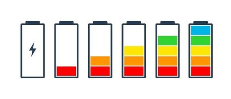 icone dell'indicatore di carica della batteria icona vettoriale livello di carica energia della batteria potentemente pieno divertimento divertente potere in esecuzione basso stato pieno batterie impostate logo livello di carica vuoto barra di caricamento gadget alcalino